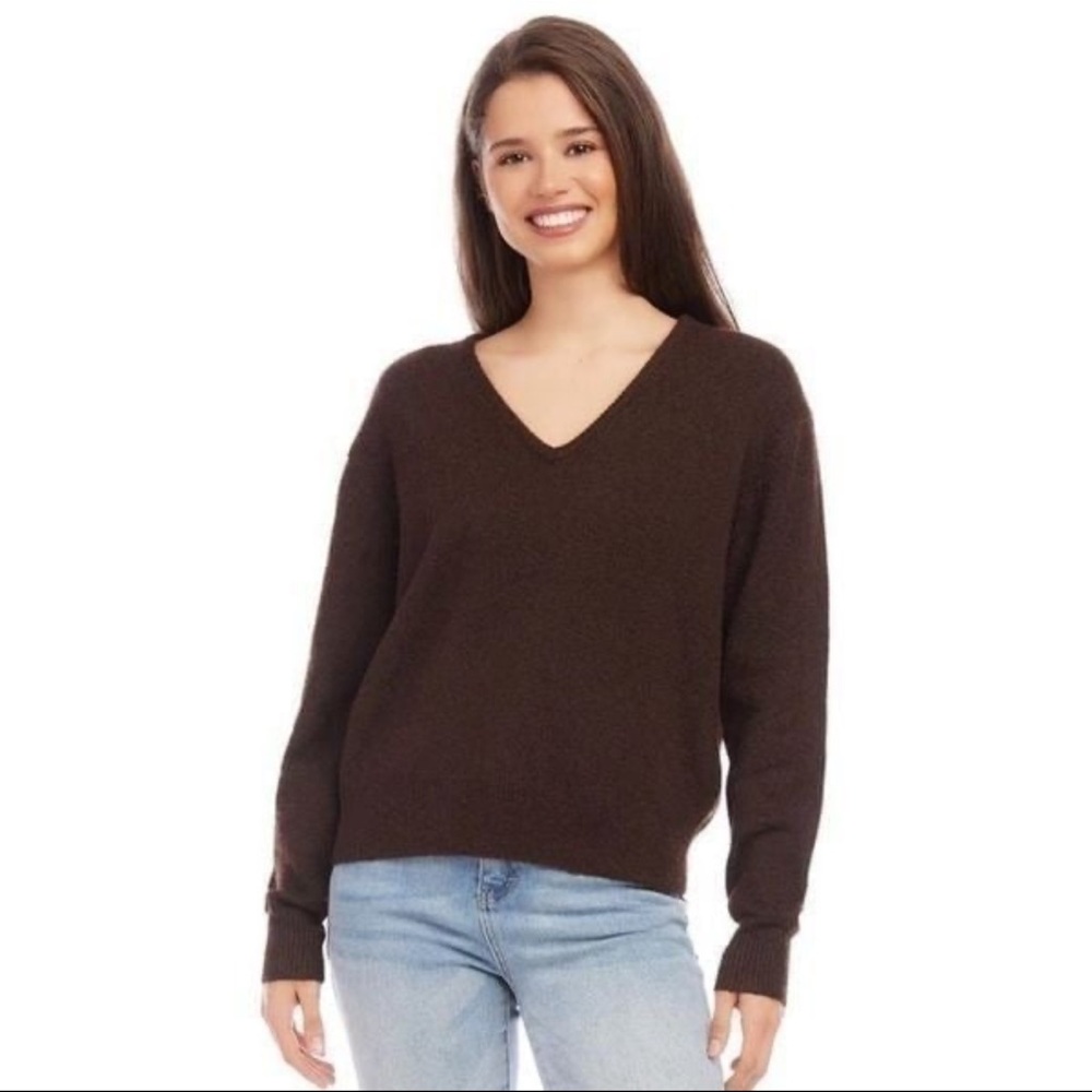 Karen Kane Brown V-Neck Sweater Relaxed Fit